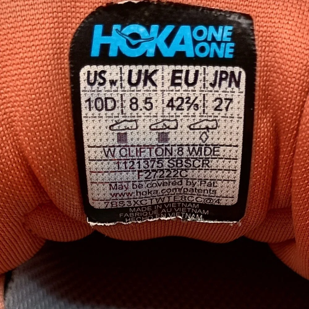 Hoka Clifton 8‎ Wide Womens 10D Running Shoes Orange 1121375 SBSCR